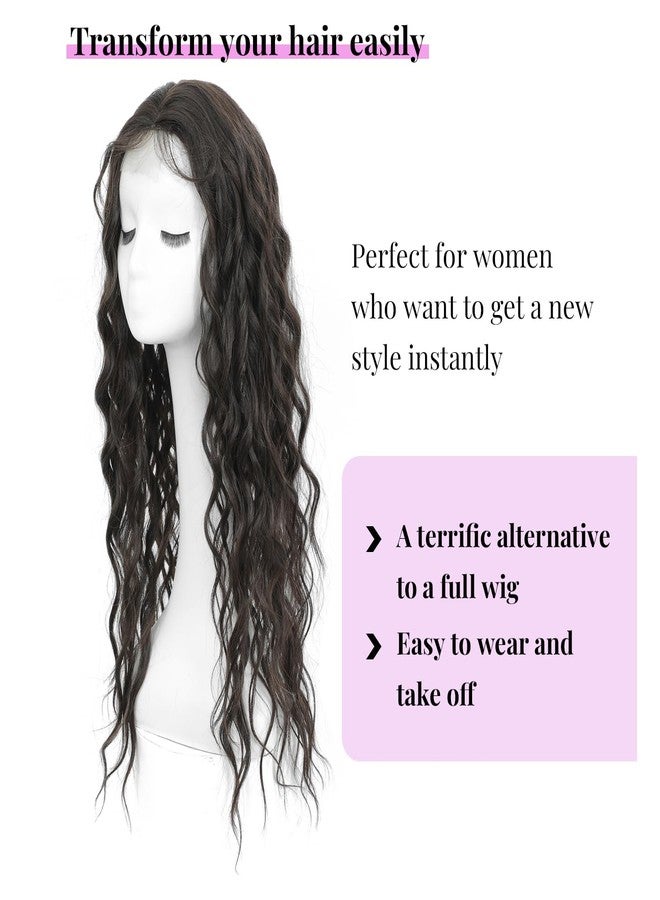Molefi Curly Hair Topper 26inch Long Wavy Hair Toppers with Bangs for Women Synthetic Wiglets Hairpieces for Adding Volume Black Brown - Image 2